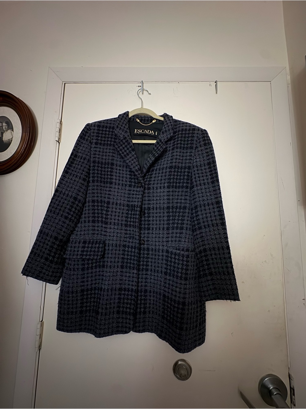 Escada Navy Houndstooth Single-Button Blazer